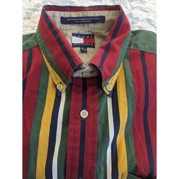 Vtg Y2K 90s Tommy Hilfiger Short Sleeve Button Shirt Multicolor Retro Men’s SZ M - Picture 11 of 11